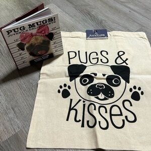 Pugs & Kisses 100% Cotton Tote with Pug Mugs Good Pugs Gone Bad Book NEW